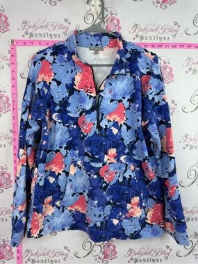 Talbots UPF 50 sun shirt top sweater Blue & Pink Floral Half-Zip Pullover